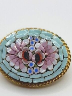 Floral Mosaic Brooch in Gold and Pastel Colors